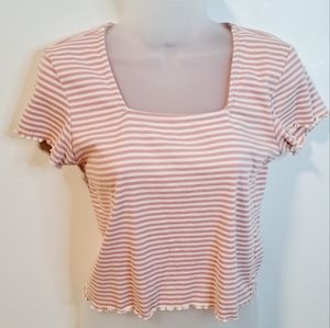 Freshman 1996 Medium Pink and White Striped Top Square Neck Stretch